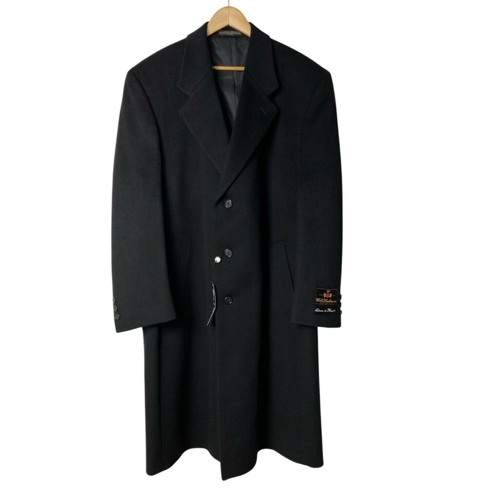 Dario di Napoli Mens 46R Black Wool Cashmere Overcoat Long Coat Business Winter